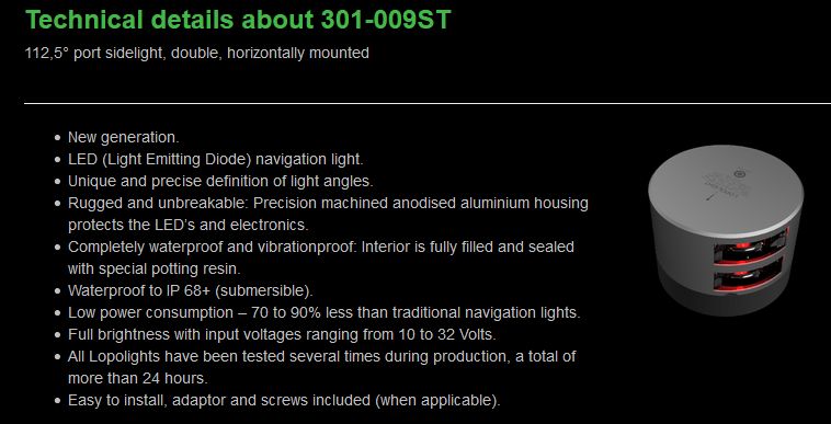 Lopolight 301-009ST-FB -20m Backbord 2fa