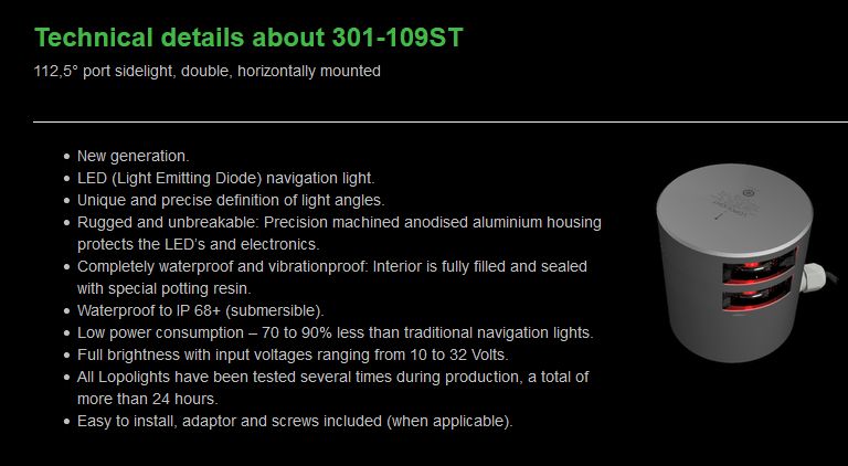 Lopolight 301-109ST 50m+ Backbord 2fach