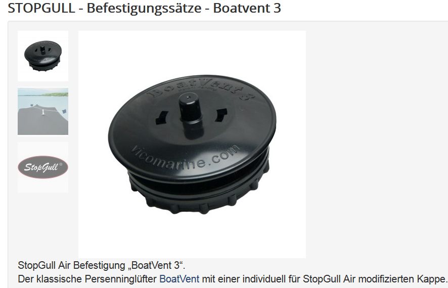 Boatvent3 mit Halterung f Stopgull schwa