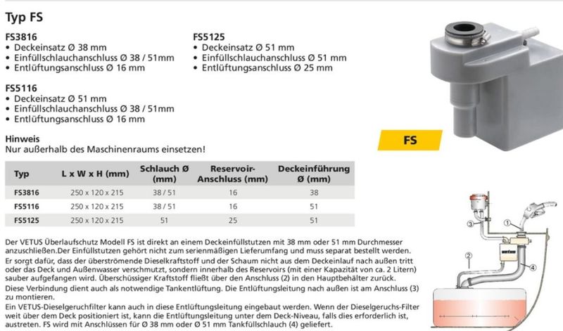 Vetus Treibstoff-Überlauf FS5125 dm51mm