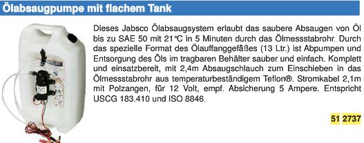 Jabsco Ölwechselpumpe Flat Tank 12V