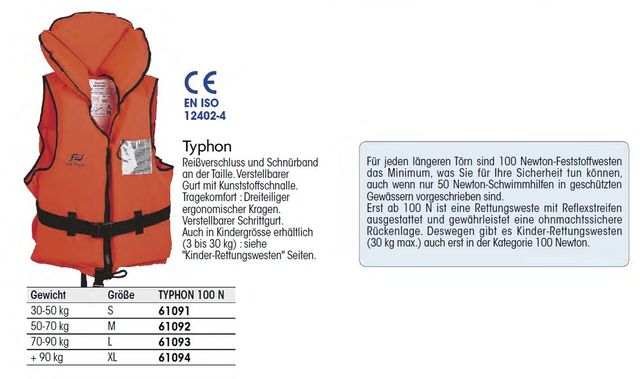 Rettungsweste Typhon XL +90kg orange100N - zum Schließen ins Bild klicken