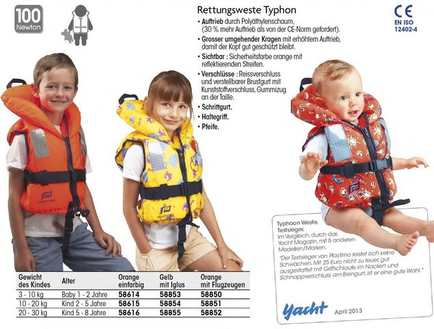 Rettungsweste Typhon 3-10kg orange 100N - zum Schließen ins Bild klicken