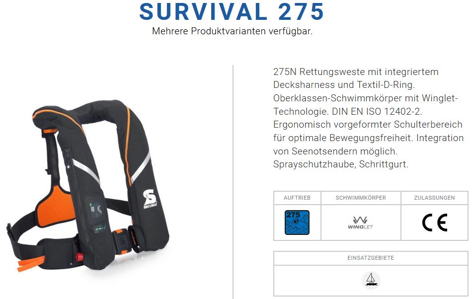 Secumar Survival 275 dunkelblau/orange - zum Schließen ins Bild klicken