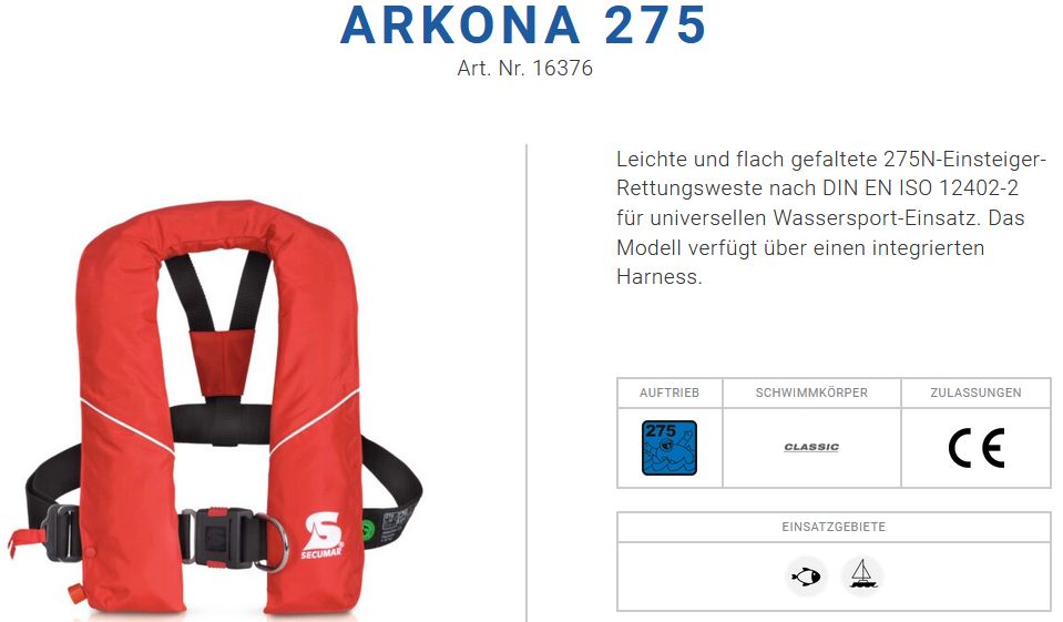 Secumar Arkona 275 PLUS rot/weiß Harness - zum Schließen ins Bild klicken