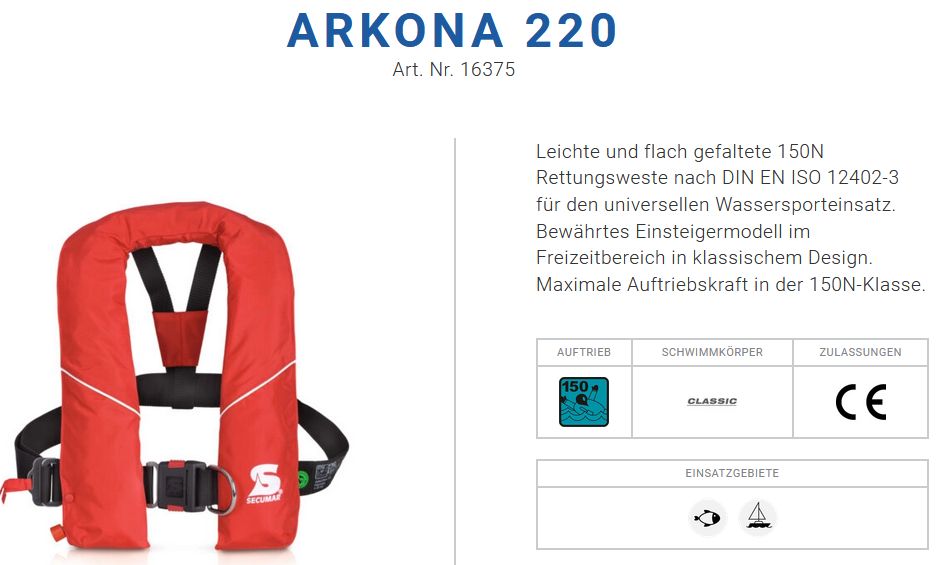 Secumar Arkona 220 rot/weiß (Harness) - zum Schließen ins Bild klicken