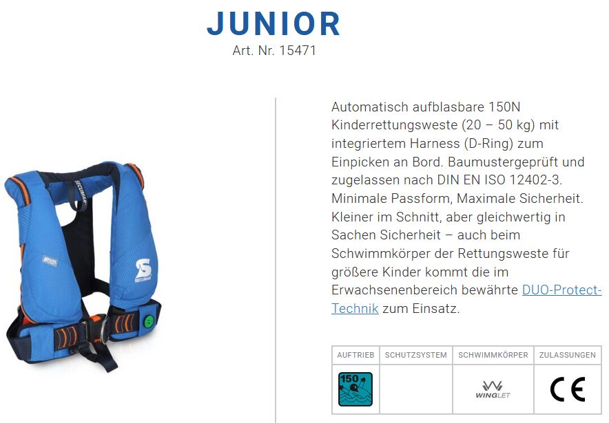 Secumar Junior DuoProtect 110N 20-50kg - zum Schließen ins Bild klicken