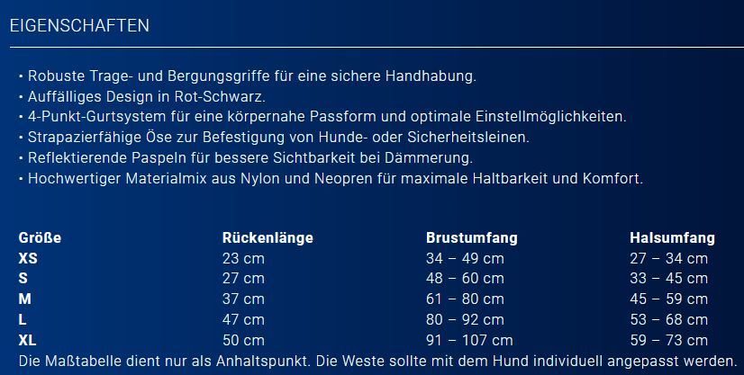 Hundeschwimmweste Secudogs Größe XS