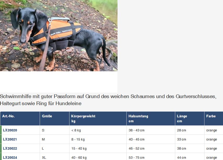 Hundeschwimmweste 15-40kg orange - zum Schließen ins Bild klicken