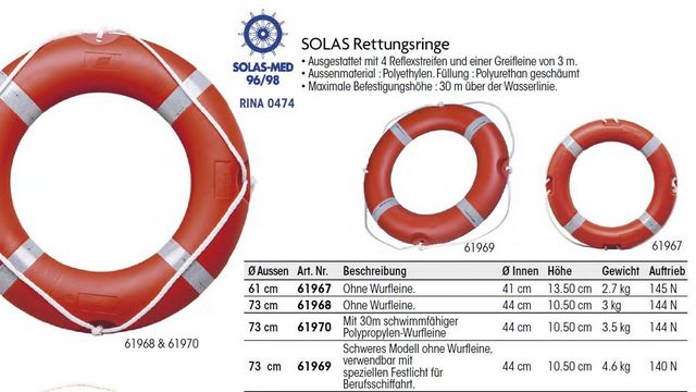 Rettungsring 73/44cm orange 61968 Solas