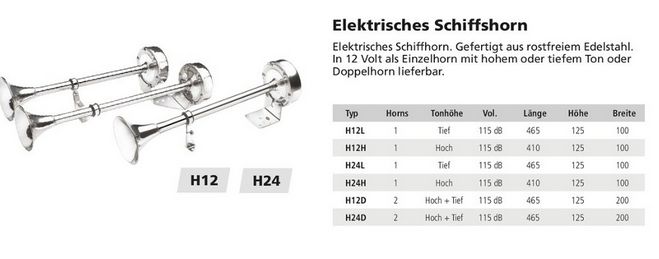Nebelhorn Vetus H12L Einzelhorn 12V niro - zum Schließen ins Bild klicken