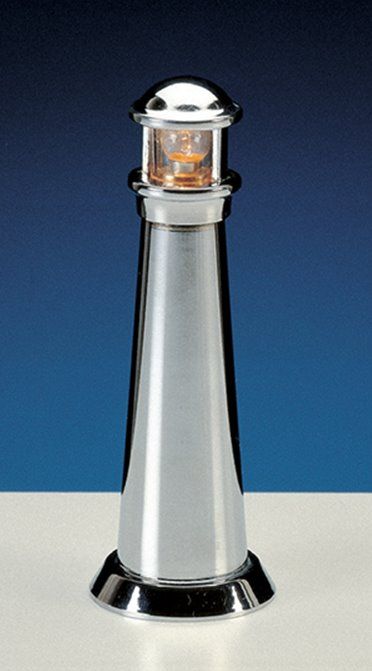 Leuchtturm 15cm chrom mit Blincklicht - zum Schließen ins Bild klicken