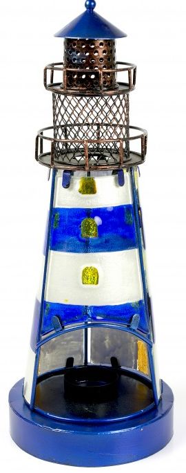 Leuchtturm aus Glas 32cm blau f Teelicht - zum Schließen ins Bild klicken