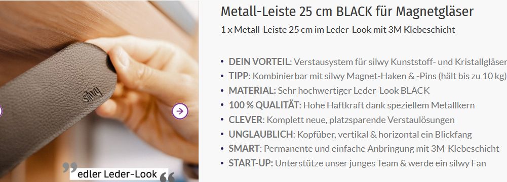 Silwy Metall Leiste 25cm schwarz OHNE Gl