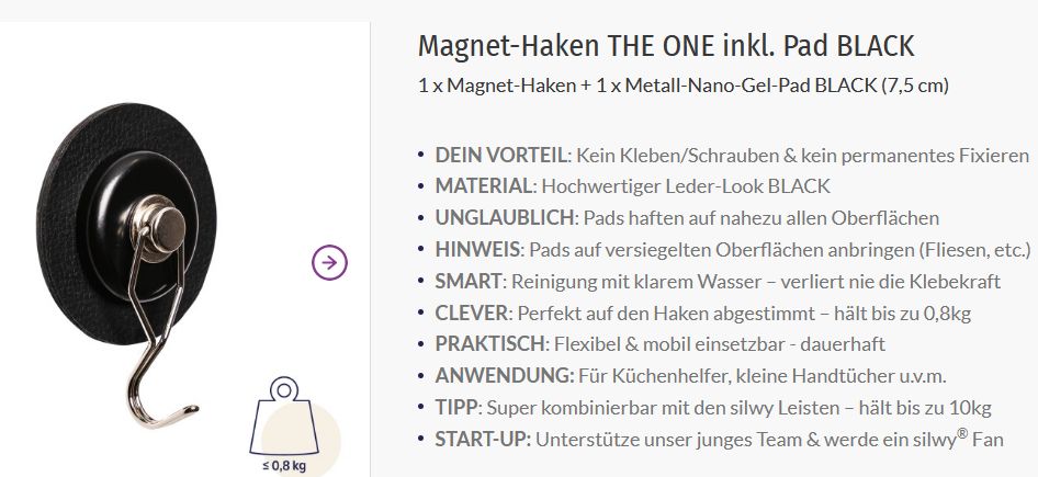 Silwy Magnet-Haken THE ONE Pad schwarz