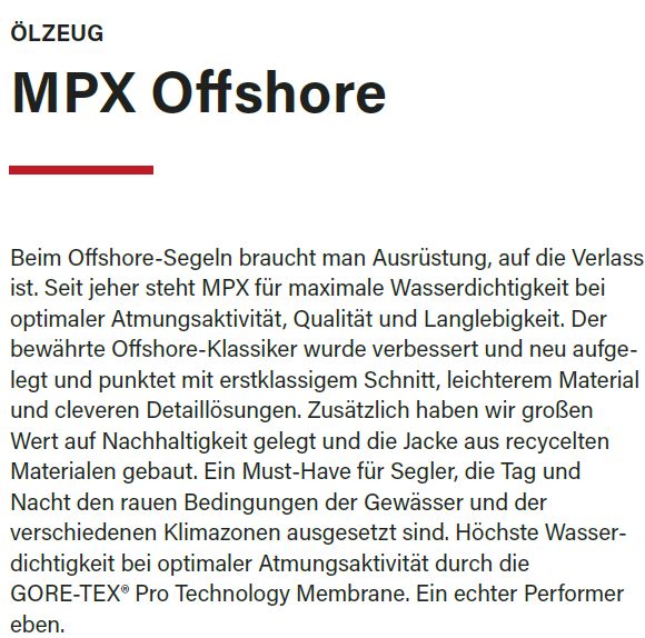 MPX GoreTex Offshore Jacke 82307 XS red