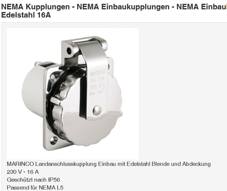 Marinco NEMA L5 Einbaukupplung 16A niro
