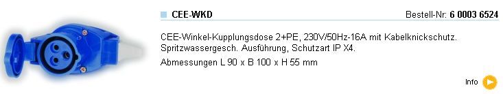 CEE-WKD Winkelkupplungsdose 2+PE 16A