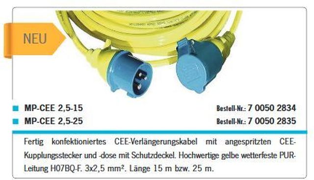 Kabel m CEE-Stecker u Dose 3x2,5mm² 15m