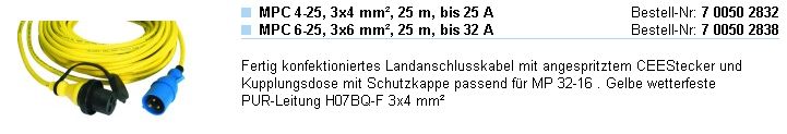 Kabel Landanschluß MPC 6-25 3x6m² 25m