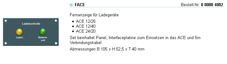 Fernanzeige Type F-ACE f ACE Ladegeräte