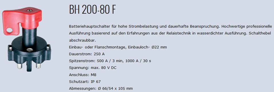 Batteriehauptschalter BH200-80F 200A/80V