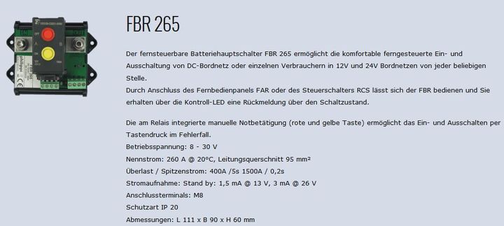 Fernsteuerbarer B-Hauptsch FBR265/12+24V