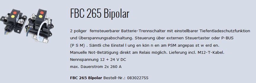 Batterie-Trennschalter FBC265 Bipolar