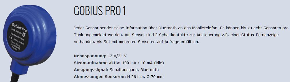 Tankgeber Gobius Pro 1Sensor - zum Schließen ins Bild klicken