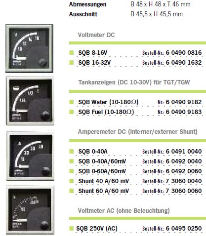 Voltmeter SQB 8-16V 48x48mm Serie 200