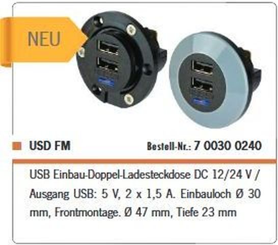 USB Einbau-2fach Ladesteckdose USD FM