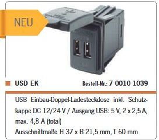 USB Einbau-2fach Ladesteckdose USD EK