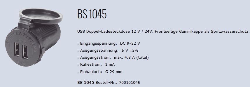 USB Doppel-Steckdose BS1045 Spritzwasser