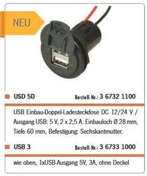 USB Einbau-2fach Ladesteckdose USD 5D - zum Schließen ins Bild klicken