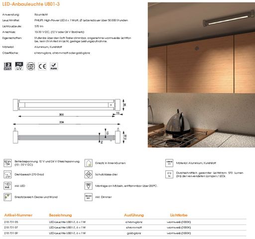 LED Wandleuchte UB01-3 gold-glanz 6x1W