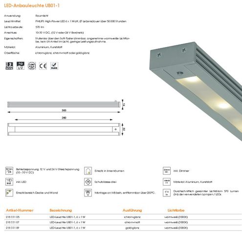 LED Wandleuchte UB01-1 gold-gla 6x1W ww - zum Schließen ins Bild klicken