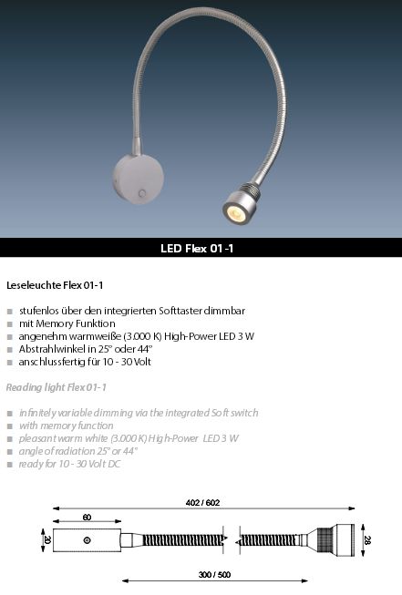 LED Flex 01-1 chrom-glanz 300mm 3W 44°ww