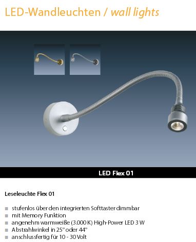 LED Flex 01 chrom-matt 300mm 3W 44°ww