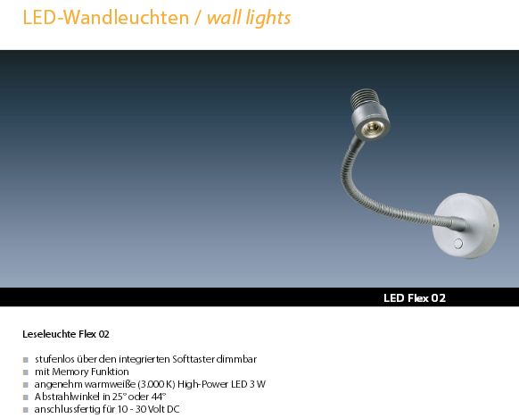 LED Leuchte Flex02 chrom-glanz 3W 44°ww