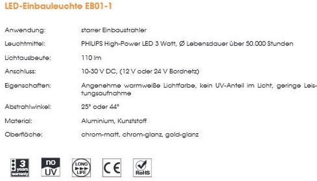 LED EB01-1 dm35mm chrom-matt 44° 3W wwei