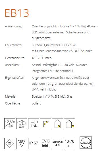 LED EB13 dm 60mm niro IP67 1W grün