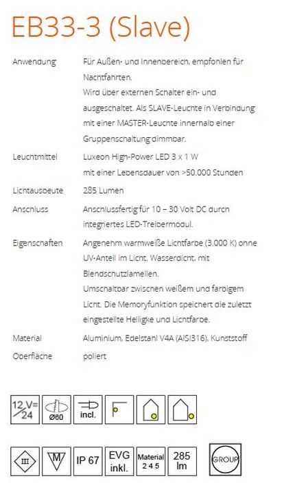 LED EB33-3 Slave dm85mm IP67 niro blau/w