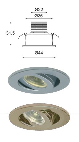 LED EB02-1 dm44mm gold-glanz 25° 3W wwei