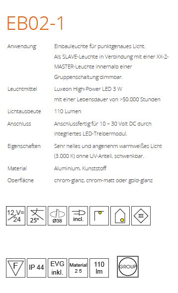 LED EB02-1 dm44mm chrom-glanz 44° 3W wwe