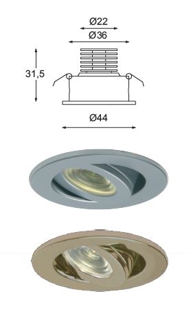 LED EB02-1 dm44mm gold-glanz 44° 3W wwei