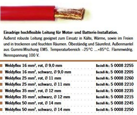 Kabel Weldyflex 16mm² Bund 50m rot