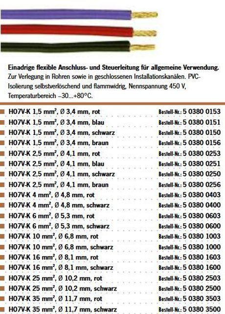 Kabel HO7V-K 10mm² schwarz Bund 100m