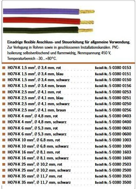 Kabel flexibel HO7V-K 1,5mm² braun