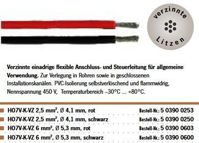 Kabel HO7VK-VZ 6mm² Verzinnt 100m schwar