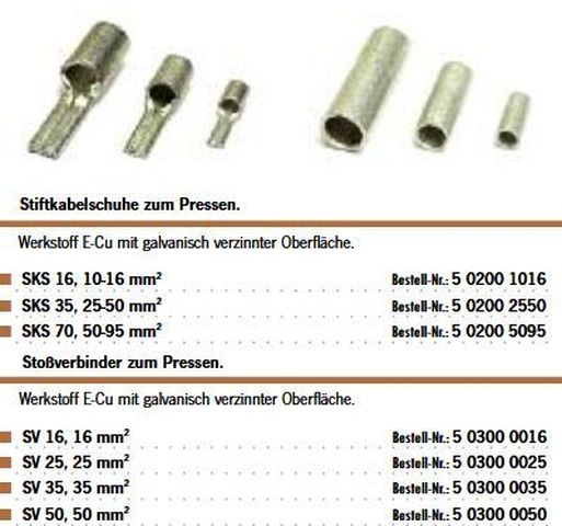 Stoßverbinder SV16 zum Pressen für 16mm²